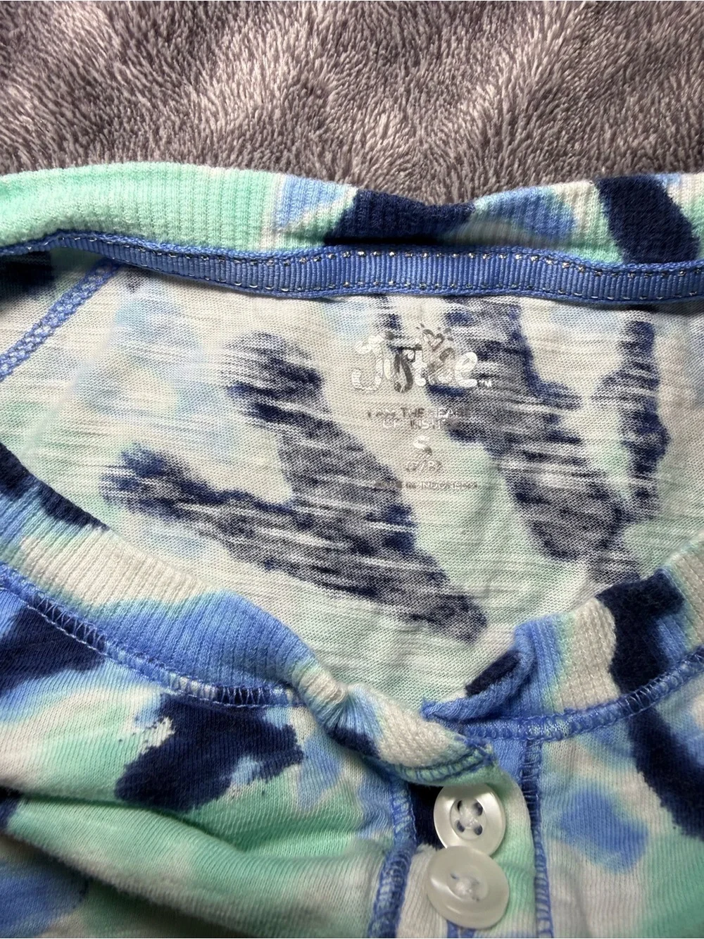 Justice Blue and Aqua Tie-Dye Long Sleeve Henley Top